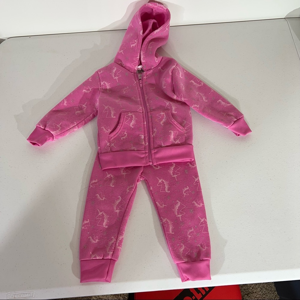 Diva Toddler Girls 2 Pc Pink & Unicorn Jogger Set Sweatsuit - Size 18 months